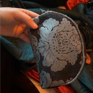 Elegant Black and Silver Floral Pouch